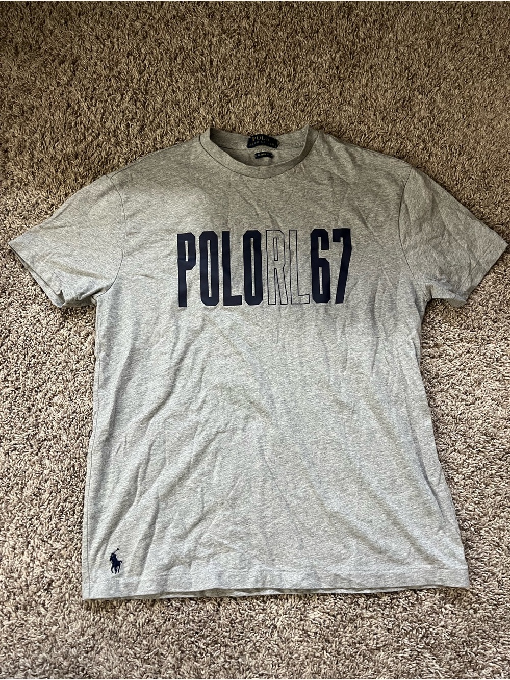 Polo Ralph Lauren Men’s Gray 'POLO RL 67' Graphic Crewneck Tee Gray Navy Size S